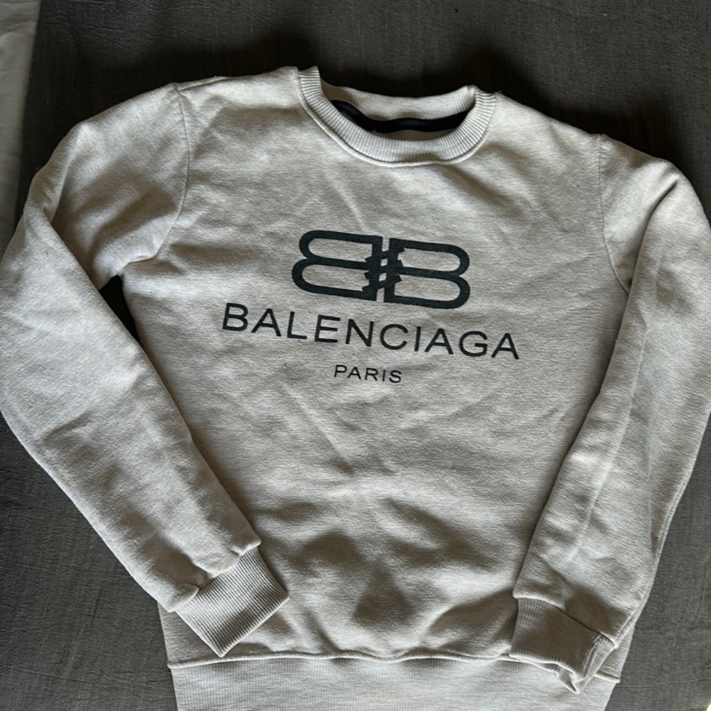 Balenciaga Gray Crewneck Sweat shirt with Iconic Logo